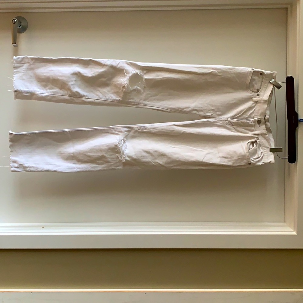 Madewell Alley Straight White Jeans Size 27 knee tears